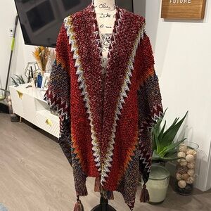 Colorful Knit Poncho with Tassels